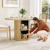 43" Round Dining Table for 4 People, Small Wood Kitchen Table with Sturdy Metal Base