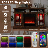 TV Stand with Electric Fireplace LED Lights Remote Controls Storage Cabinets