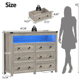 6 Drawer Dresser with Lights and Open Space for Bedroom, Wood Dressers