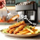 5QT Glass Air Fryer for home kitchen use, BPA-Free non-toxic material, black color, digital touch control with 1500W power and