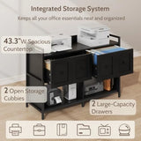 Lateral File Cabinet for Home Office 43 Wood with Power Outlet 2 Drawers 2 Open Shelves
