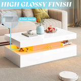 High Gloss 3 Pieces Living Room Table Set, Modern LED Coffee Table Sets