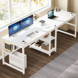 Tribesigns Two Person Desk with Bookshelf, 78.7 Computer Office Double Desk