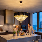 Modern Black & Gold Crystal Chandelier, Dimmable 5-Tier Round K9 Crystal Chandelier