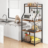Kitchen Bakers Rack, Microwave Oven Stand with Large Wire Basket, 4-Tier Kitchen Utility Storage Shelf