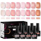 8pcs Nude Jelly Gel Nail Polish Set With Box Translucent Color Semi Permanent Soak Off UV LED Gel