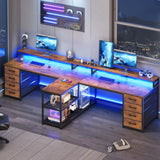 94.5" Two Person Gaming Desk with 8 Drawers LED Power Strip Monitor Stand