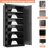 Metal Storage Cabinet with 5 Adjustable Shees, Garage Storage Cabinet with Lock