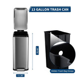 13 Gallon Kitchen Trash Can, Stainless Steel Step Garbage Bin with Soft-Close Lid