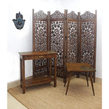 Kamal Antique Brown Room Divider with 4 Folding Panels