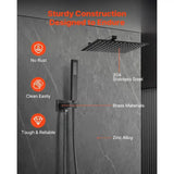 Shower Faucet Set, Rainfall Bathroom Shower System with 12-Inch Square Rain Shower Head and Handheld Spray, Wall Mounted Bath Fixtures with Brass