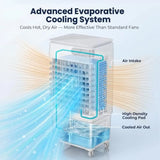 Portable evaporative air cooler for garage use, plastic housing, gray color
