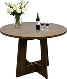 Round Dining Table for 4, 43.3" Wood Kitchen Table with Cross Base