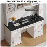 72 H Farmhouse Executive Desk with Hutch, Office Desk, Computer Desks with Charging Station