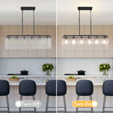 Rectangle Chandeliers for Dining Room 37" Water Ripple Glass Island Light Fixture