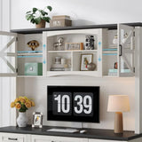 72 H Farmhouse Executive Desk with Hutch, Office Desk, Computer Desks with Charging Station