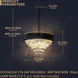 Modern Black & Gold Crystal Chandelier, Dimmable 5-Tier Round K9 Crystal Chandelier