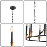 15-Lights ﻿ American Wrought Iron Circular Pendant Light Round Black Chandelier Lamp