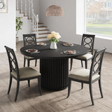 47" Round Dining Table for 4-6 Industrial Kitchen Table with Sturdy Waveform Metal Pedestal Base for Dining Room