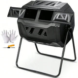 Large Compost Tumbler Bin Dual Chamber 43Gal Rotating Composter Sliding Doors
