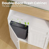 20 Gallon Wooden Freestanding Trash Can Cabinet with Flip Door, Recyclable, Hidden Design for Kitchen