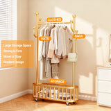 Clothes Rail Movable Clothes Hanging Coat Rack with Storage Basket