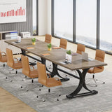 10.5ft Modern Conference Table for 8-10 People with Stylish Legs, Grey and Black