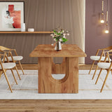 Modern Rectangular Dining Table, Wood Pedestal Base For 6-8 People