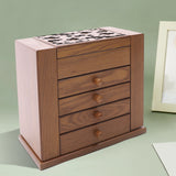 5-tier Wooden Jewelry Box w/ Drawers Mirror for Rings, Earrings, Necklaces