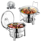 SucceBuy 5 Qt 2 Pack Round Chafing Dish Buffet Set Stainless Steel Chafer