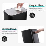 Bathroom Trash Can, 3.2 Gallon Stainless Steel Garbage Can with Lid, Rectangular Small