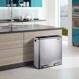Brushed Stainless Steel 60L/16Gallon Rectangular Hands-Free Dual Compartment Recycling Kitchen Step Trash Can w/ Soft-Close Lid