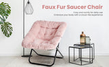 JHK 28IN Cozy Saucer Chairs Soft Faux Fur Large Size Folding Lounge Living Room Padded Seat