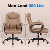 Ergonomic PU Leather Executive Office Chair Adjustable Height Rocking 360° Swivel Wheels Brown