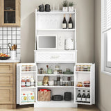 66 Pantry Cabinet with Adjustable Shelves and Drawer, Freestanding Microwave Stand Bakers Rack with Wine Glass Holder, Kitchen P