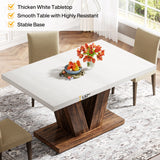 Tribesigns 47-Inch Dining Table for 4-6, White Kitchen Dinner Table with Heavy Duty Pedestal