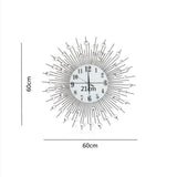 3D Large Metal Sunburst Wall Clock, Battery Operated, Silent Non-Ticking