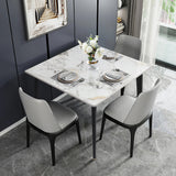 Mid-Century Slate Kitchen Dining Table with Sintered Stone Top and Metal Legs