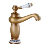 Ceramic Antique Brass Faucet Bathroom Sink Faucet Blue White Porcelain Long Neck Vintage