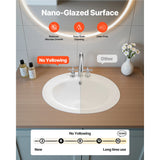 SucceBuy Semi Recessed Bathroom Sink 19.09x16.73in Oval Vessel Sink with Overflow Hole and 3 Faucet Holes