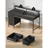 Computer Desk with Power Outlets & LED Light, 47 inch Home Office Desk with 5 Drawers,