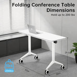 55in Folding Conference Table with Wheels, Heavy Duty Mobile Training Table for Office