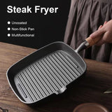 Cast Iron Skillet Frying Pan with Wooden Handle Uncoated Non-stick Cooking Pot