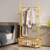 Clothes Rail Movable Clothes Hanging Coat Rack with Storage Basket