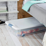 4-Pack 56 Quart Wheeled Latching Box, Underbed Clear Plastic Storage Organizer - Under Bed Rolling Container Bin with Lid and Wh