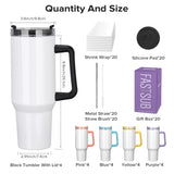 12/20 Pack 40 oz Sublimation Tumblers,Removable Handle Coffee Travel Mug With Straw