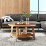 MCQ 32IN Wood Round Coffee Table for Living Room with Storage 2-Tier