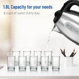 1.8L Stainless Steel Electric Kettle with Water Level Window, Auto Shut-Off, Boil-Dry Protection