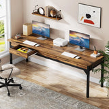 Computer Desk, 200 x 60 x 82 cm, Double Long Desk with 2 Drawers, Office Table, Work Table