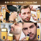 Professional Hair Clippers For Men Nose Hair Trimmer Beard Trimmer 4-piece Set, Cordless Rechargeable